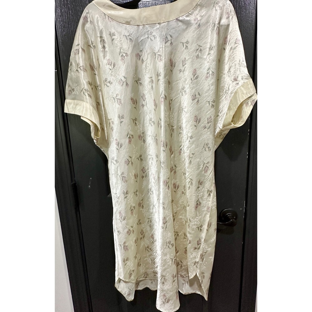 Just For Women Cream Floral Satin Nightgown 1X Short Sleeve Sleep Dress T08-01 - Picture 5 of 6